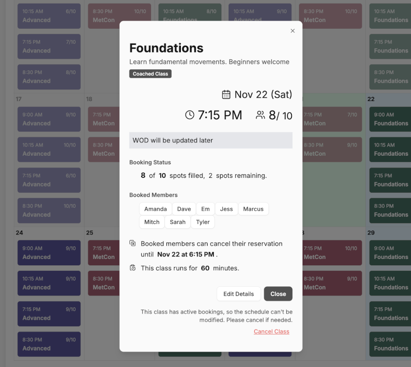 Schedule classes easily